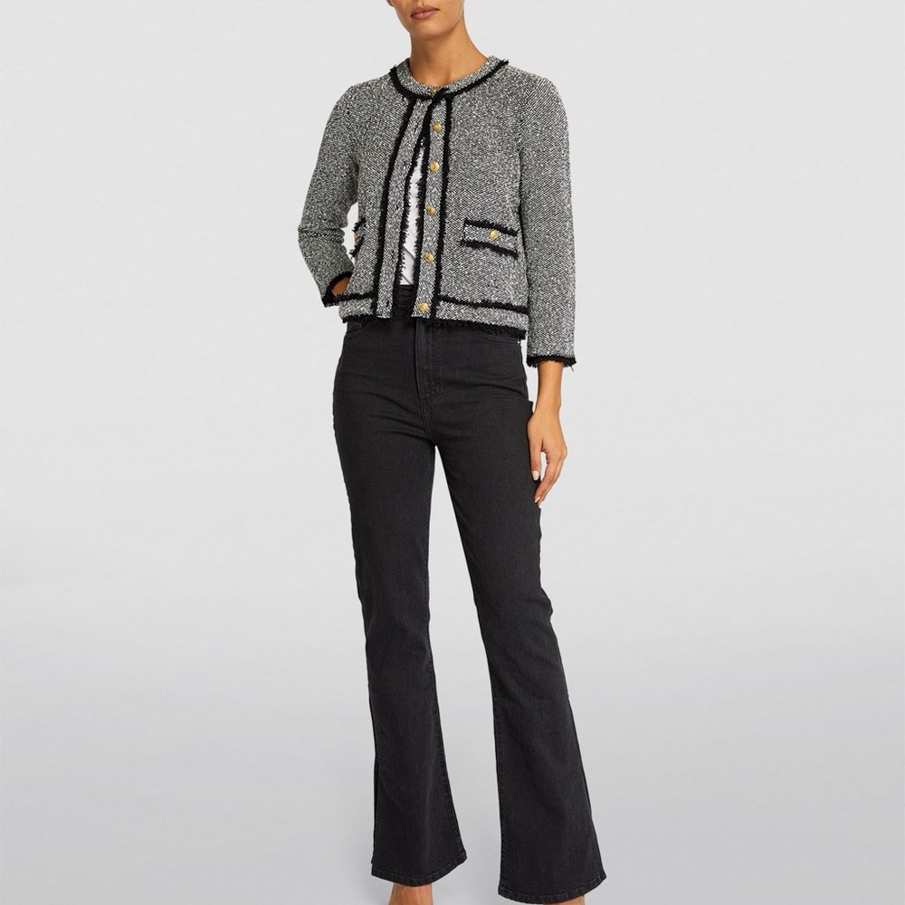 NWOT ME+EM Tweed Knit Jacket In Black/Gray (Size L)